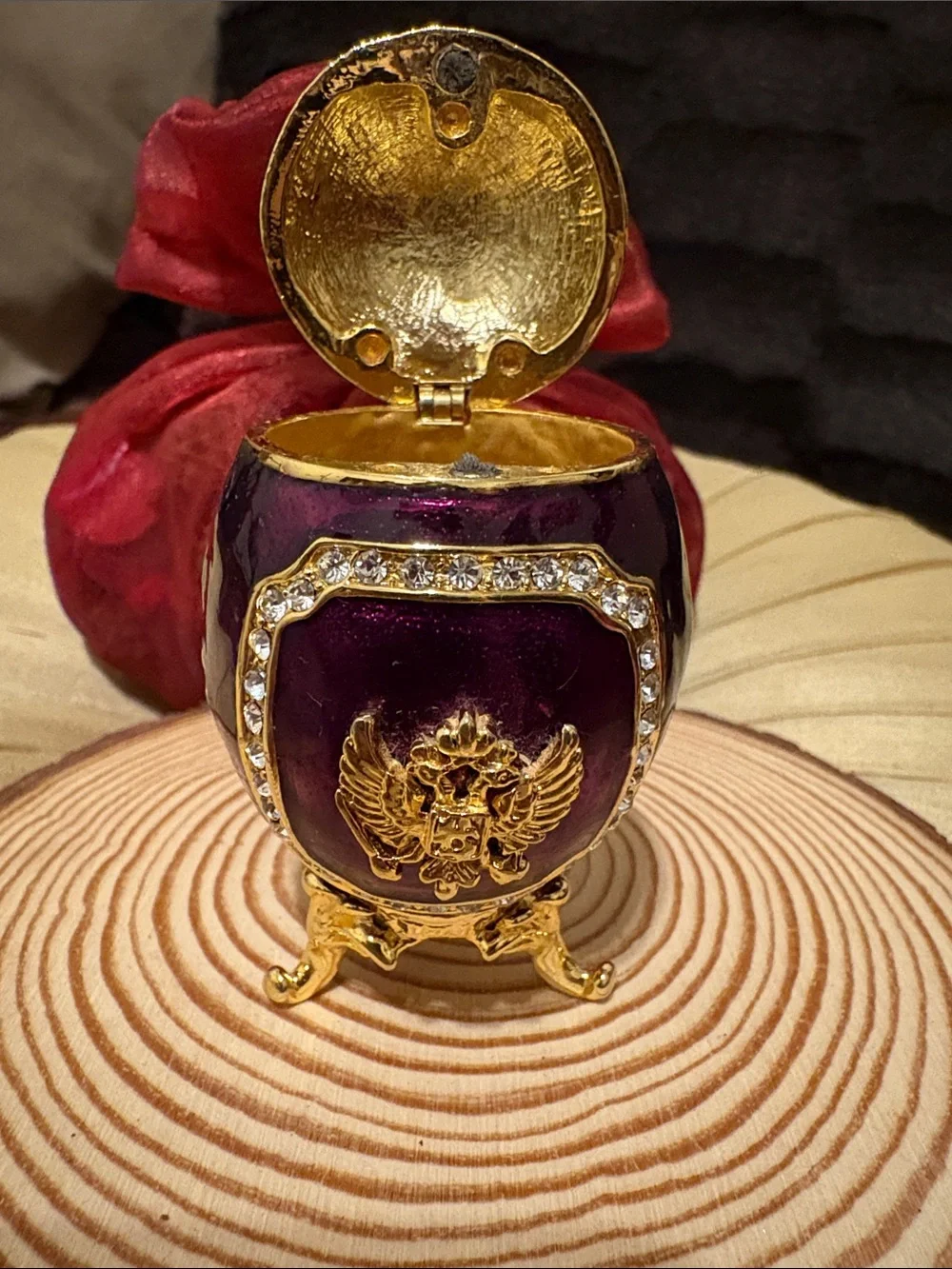 NWOT Purple and Gold Decorative Egg Trinket Box - Elegant Home Accent